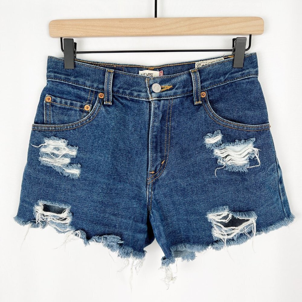 Vintage Re-Done Levi's Rigid High Waisted Denim Jean Shorts Distressed Relaxed 4